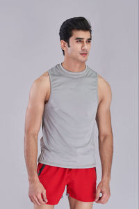 เสื้อกล้ามออกกำลังกายผู้ชายไซส์ใหญ่ แห้งเร็ว ยืดหยุ่นสูง ผ้าฝ้าย 100% ด้านหน้า ออกแบบได้ตามต้องการ เหมาะสำหรับฟิตเนส ยิม ใส่ลำลอง ฤดูร้อน สีพื้น - Product Image 2