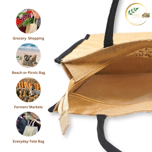 Sac de pique-nique en jute durable avec doublure laminée, sac réutilisable pour les courses et le rangement - Product Image 2