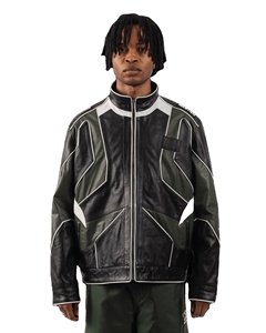 แจ็กเก็ตหนังวัวสำหรับผู้ชายทรงสลิมฟิตดีไซน์โดดเด่นปกหนังวัวมีซิปปิด - Product Image 3