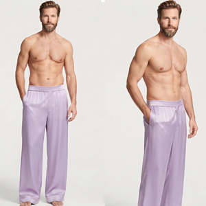 Pantalon de pyjama en satin léger à taille élastique coupe droite pour homme - Product Image 6