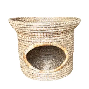 Summer Cool Eco-friendly Handwoven Nature Material Water Hyacinth Seagrass Cat Dog Bed House Net Pet Cage Pet Basket GreenHouse
