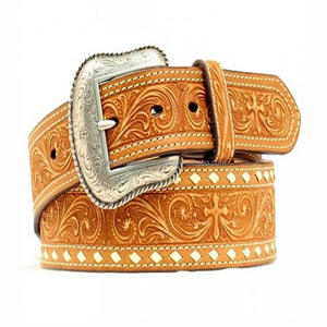 Standard Quality Vintage Leather Western Tooled <b>Belt</b> Hand Carved Floral Embossed in Two Variant Colors and Adjustable Buckle - Product Image 1