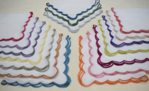 Custom Linen Embroidered Scallop <b>Edge</b> Dinner Napkin Linen Cloth Napkin Wedding Event Restaurant Hotel Table Decor - Product Image 6