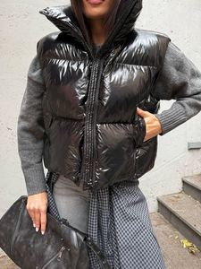 Veste matelassée pour femme à capuche, manches longues, épaisse, coupe-vent, en PU, rembourrage en polyester, manteau d'hiver - Product Image 3