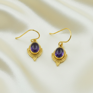 Boucles d'oreilles pendantes de luxe en améthyste et lotus, en argent sterling 925 plaqué or rose et or jaune, bijoux faits à la main, cadeau pour femme, mode et art - Product Image 3