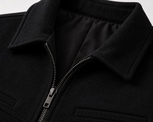 Men's Black Bomber Jacket <b>Covered</b> <b>Button</b> Stand Collar Casual Regular Fit 100% Cotton Breathable Winter Wear - Product Image 3