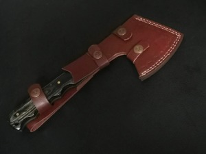 Custom Hand-Forged BA Enterprises 10.5" CUSTOM HAND MADE DAMASCUS STEEL <b>AXE</b> DENSIFIED WOOD <b>HANDLE</b> W/SHEATH - Product Image 6