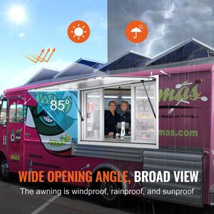 Finestra di Servizio in Alluminio 135x84 cm per Food Truck, 4 Pannelli Scorrevoli con Tenda, Porta con Gancio Apribile a 85 Gradi per Negozi di Alimentari - Product Image 4