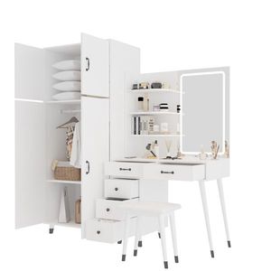 <b>Large</b> Makeup Vanity <b>Table</b> Armoire Wardrobe Set LED <b>Mirror</b> <b>Dressing</b> <b>Table</b> with Power Outlets 5 Drawers 4 Door Bedroom Accessory - Product Image 6