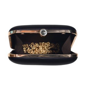 Elephant Print Clutch Metal <b>Frame</b> Hard Case with Satin Digital Fabric Raw Silk Interior and Crystal Stone Lock 7 x 6.5 In - Product Image 3