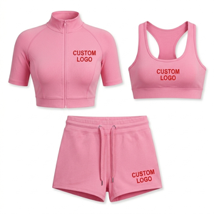 Conjunto de 3 piezas personalizado de algodón acanalado para mujer, ropa casual de manga larga y leggings, conjunto de descanso 2026 - Product Image 2