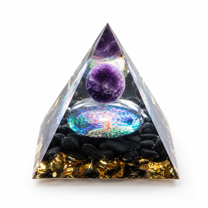 Prix de gros - Pyramide d'orgone en améthyste naturelle avec boule de cristal - Guérison énergétique Reiki - Protection - Décoration de méditation - Product Image 1