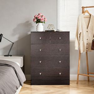 Cassettiera con Maniglie Oro Opaco 3+2 Cassetti 66*40*91cm in Truciolato Marrone con Finitura Laminata in Melamina - Product Image 1