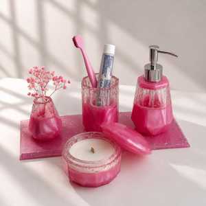 Two- Piece Marble Effect Resin <b>Bathroom</b> <b>Accessories</b> <b>Set</b> European-Style Marble Effect Tumbler Dispenser for Home Decor - Product Image 4