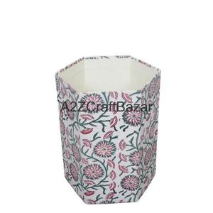 Poubelle élégante pliable hexagonale en carton de papier de coton écologique indien fait main, à dessus ouvert, motifs imprimés DIY, pour hôpital - Product Image 1