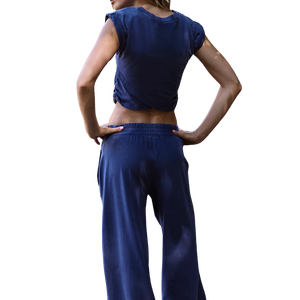 High Quality Cotton Casual Wear All Seasons <b>Women</b> 2 Piece Set Sleeveless Twist Hem Crop Top Loose <b>Harem</b> <b>Pants</b> Knitted <b>Women</b> Set - Product Image 2