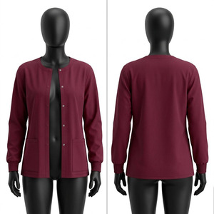 Black Hardson Premium 180 GSM Spandex/Nylon <b>Scrub</b> Jacket Burgundy Long Sleeve Rib Cuffs Zipper Front Two Pocket Custom Logo - Product Image 1