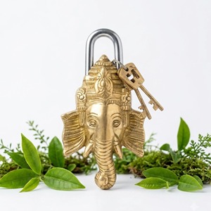 Lord Ganesha Brass <b>Padlock</b> Polished Love Lock with Keys Functional Anti-Theft and Waterproof Small <b>Padlock</b> Patina Antique Finish - Product Image 2