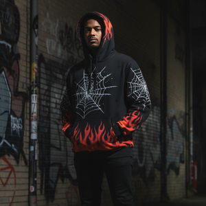 Sudadera con Capucha de Invierno Y2K al por Mayor, con Estampado Gráfico de Telaraña, Estilo Hip Hop Urbano, Ajuste Regular, de Algodón y Forro Polar - Product Image 4