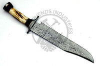 Couteau de chasse Bowie en acier Damas fait main, manche en corne d'élk, lame de 9,5 pouces, ambidextre, avec étui, extra tranchant, durable, pour le camping nordique