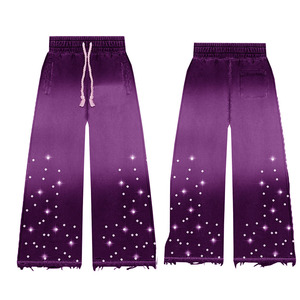 Pantalones Anchos Personalizados para Hombre, Cintura Elástica con Cordón, Estampado Moderno con Degradado de Color, Transpirables, Ligeros, de Algodón - Product Image 4