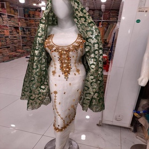 Robes en organza de soie brodées à la main avec des travaux de tilla, gota et dabka - Style traditionnel arabe modeste pour musulmanes - Couleur personnalisée AF - Product Image 2