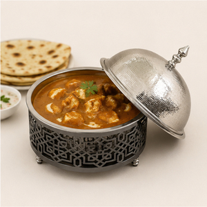 Olla de lujo de acero inoxidable con caligrafía árabe, calentador de alimentos aislado con tapa abovedada martillada para buffet de hotel - Product Image 2