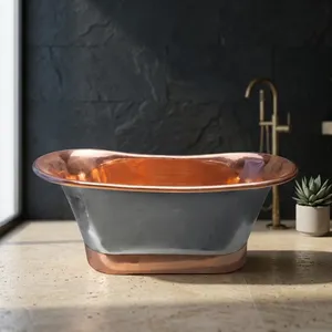 Straight Base Copper <b>Bathtub</b> with Polished Copper Interior and Black Grey Exterior - Product Image 5