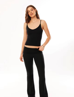 Débardeur de sport respirant pour femme, col U, sans manches, couleur unie, tricoté, logo frontal, noir côtelé