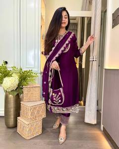 Blue Embroidered Velvet Silk Salwar Kameez Set <b>Women</b> Indian Pakistani Outfit <b>Kurta</b> Pantuwa Dupatta Quick Dry Party Wedding Wear - Product Image 6