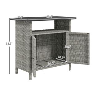 Armadietto porta asciugamani da esterno in vimini intrecciato con 2 ante e ripiano - Grigio - Product Image 3