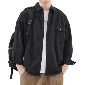 Camisa de Hombre de Verano, Transpirable, de Lino y Algodón, Satén, Lisa, de Manga Larga, Casual, Antiarrugas, con Cuello Camisero, 160g - Product Image 2