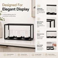 Candelabro Moderno de Metal Negro y Vidrio con 3 Luces y Copas Cilíndricas Transparentes para Decoración de Mesa, Hogar y Bodas