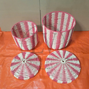 Ensemble de 2 paniers de rangement en corde de papier écologique avec poignée étoile et couvercle, empilables, fabriqués au Vietnam - Product Image 3