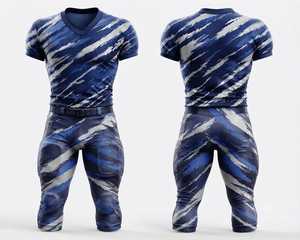 Ensemble de maillots de football américain sublimés pour hommes, bleu marine, rayures blanches, col en V, manches courtes, ajusté, respirant, anti-humidité - Product Image 1