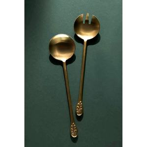 Service à salade en acier inoxydable avec or unique, Long avec poignée manuelle, ensemble de vaisselle, ensemble de serveurs à salade royal - Product Image 1