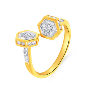 Bague hexagonale Duo en or jaune 14 carats avec grappe de diamants – Bague géométrique moderne et élégante avec diamants - Product Image 1