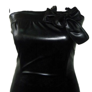 Elegante vestido bustier de cuero negro 2025 primavera otoño mujer vestido de piel sintética Oficina señora manga corta slim fit mono abrigos - Product Image 5
