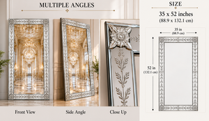 Venetian Square <b>Rectangle</b> <b>Wall</b> <b>Mirror</b> Etched Floral Beveled Frame Antique Silver Full Length Decorative Luxury Handmade Home Dec - Product Image 2
