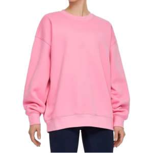 Sudaderas Extra Grandes para Mujer, Cuello Redondo, Color Rosa Sólido, Felpa de Algodón, Hombros Caídos, Manga Larga, Estilo Urbano, Otoño - Product Image 1