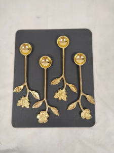 Set of 4 Brass decorative Design <b>Spoons</b> in <b>Gold</b> Finish Stylish and Unique Cutlery Perfect for Coffee Tea <b>Serving</b> and Gifting - Product Image 3