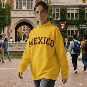 Soft Custom Women Oversized <b>Mock</b> <b>Neck</b> Sweatshirt Yellow Mexico Letter Print Cotton Long Sleeve Autumn Streetwear Casual <b>Top</b> - Product Image 1