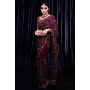 Sari Sai Creation Morado con Bordado Multicolor y Lentejuelas para Moda India y Pakistaní, Talla M - Product Image 3