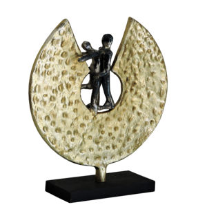 Escultura Abstracta de Pareja en Aluminio Dorado, Figura Texturizada de Círculo Abierto, Estatua de Arte Moderno sobre Base Negra para Decoración del Hogar u Oficina - Product Image 1