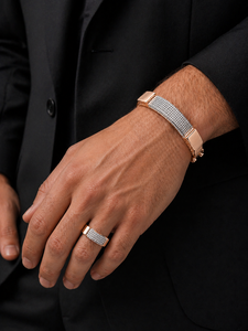 ELVORA GEMS Men's <b>Rose</b> <b>Gold</b> Plated Key Shape Hard Bracelet Bezel Set Diamond Inlay Classic Style Alloy Jewelry Gift for Party - Product Image 1