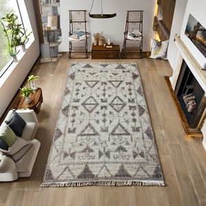 พรมคิลิมลายเรขาคณิตทันสมัย สีธรรมชาติ สวยหรู ผลิตจากปอกระเจา 100% ทำมือ กันลื่น พับได้ ขนปานกลาง บาง สำหรับตกแต่งบ้าน - Product Image 1