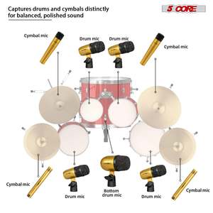 5 Core Drum <b>Microphone</b> Kit 9Pc All Metal Drummer Mics Tom/Snare & Cymbals Wired Instrument Drums Set - Product Image 6