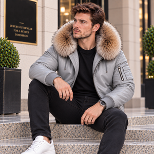 Premium Men's Summer Leather Bomber <b>Jacket</b> with <b>Fur</b> <b>Hood</b> | Plaid Pattern Casual Style - Product Image 6