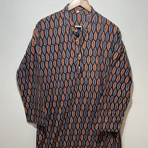 Trendy Men's Designer Long Kurta | 100% Cotton Full Sleeve | Ethnic Floral <b>Block</b> <b>Printed</b> Kurta - Product Image 5