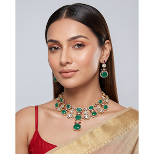 Indian Ethnic Artificial <b>Jewellery</b>-Manisha Victorian Gold Plated Bridal Necklace <b>Set</b> with CZ Earrings - Product Image 1